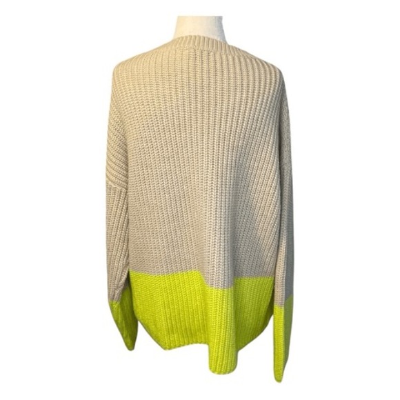 Lush Colorblock Sweater Tan Lime Green Chunky Knit Crewneck‎ Long Sleeve M - Picture 4 of 7